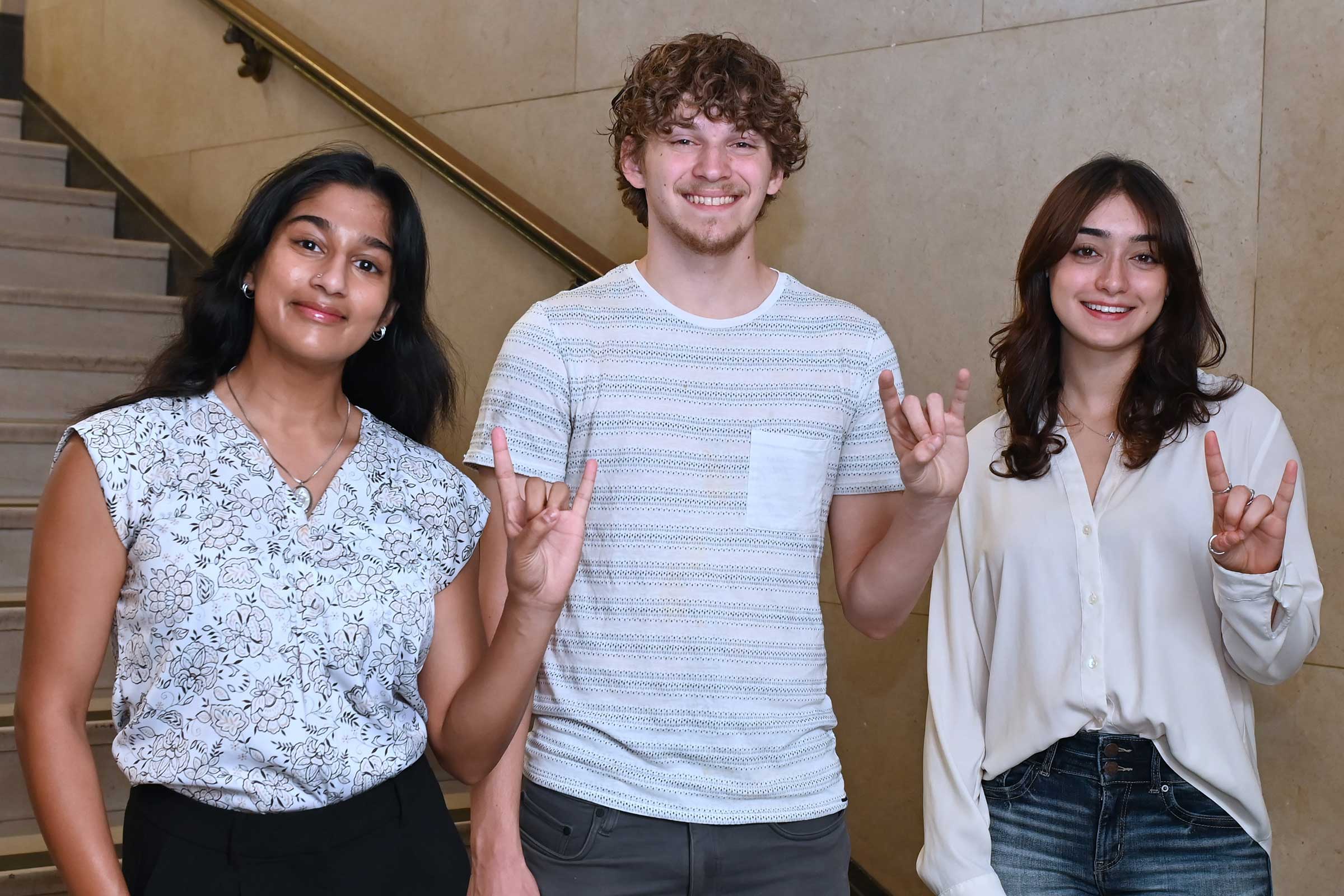 2025 Graduates of Distinction. From left: Sanjaya Kumar, Hayden Stegall and Miriam Yampuler