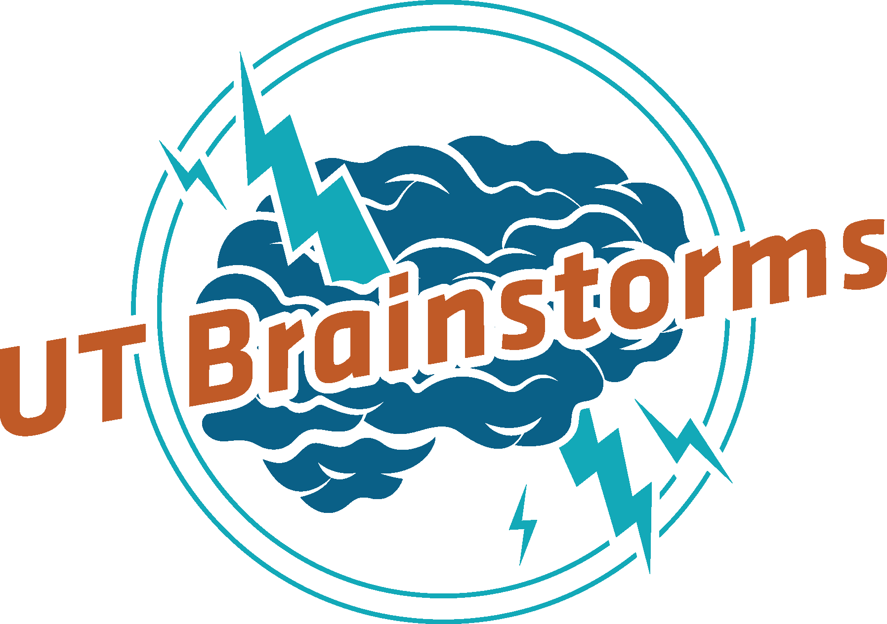 "UT Brainstorms" can be read over an image of a brain charged with energy and encircled in focus