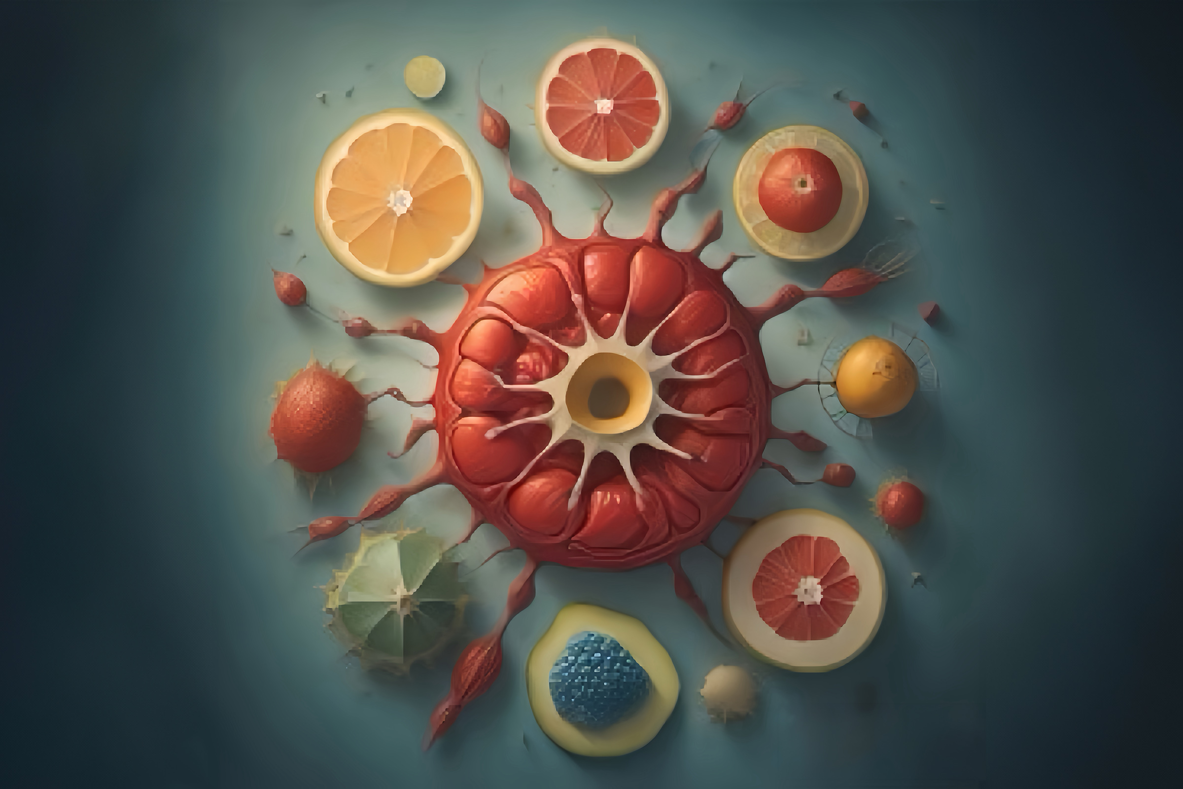 An artistic depiction of energy metabolism in cells