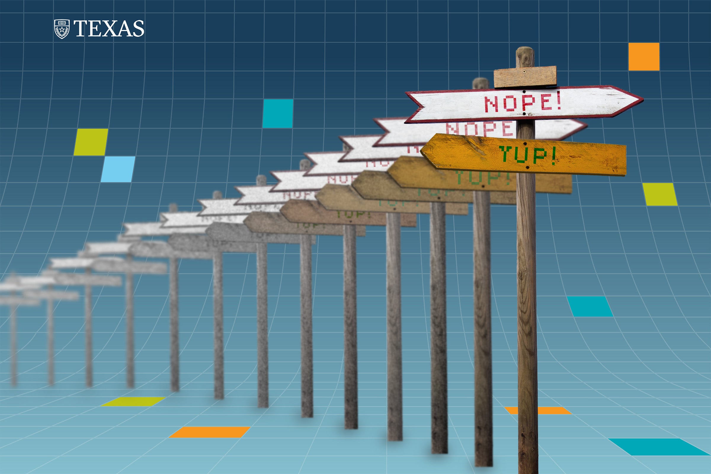 A signpost pointing in two directions, one reads "Nope" the other reads "Yup"