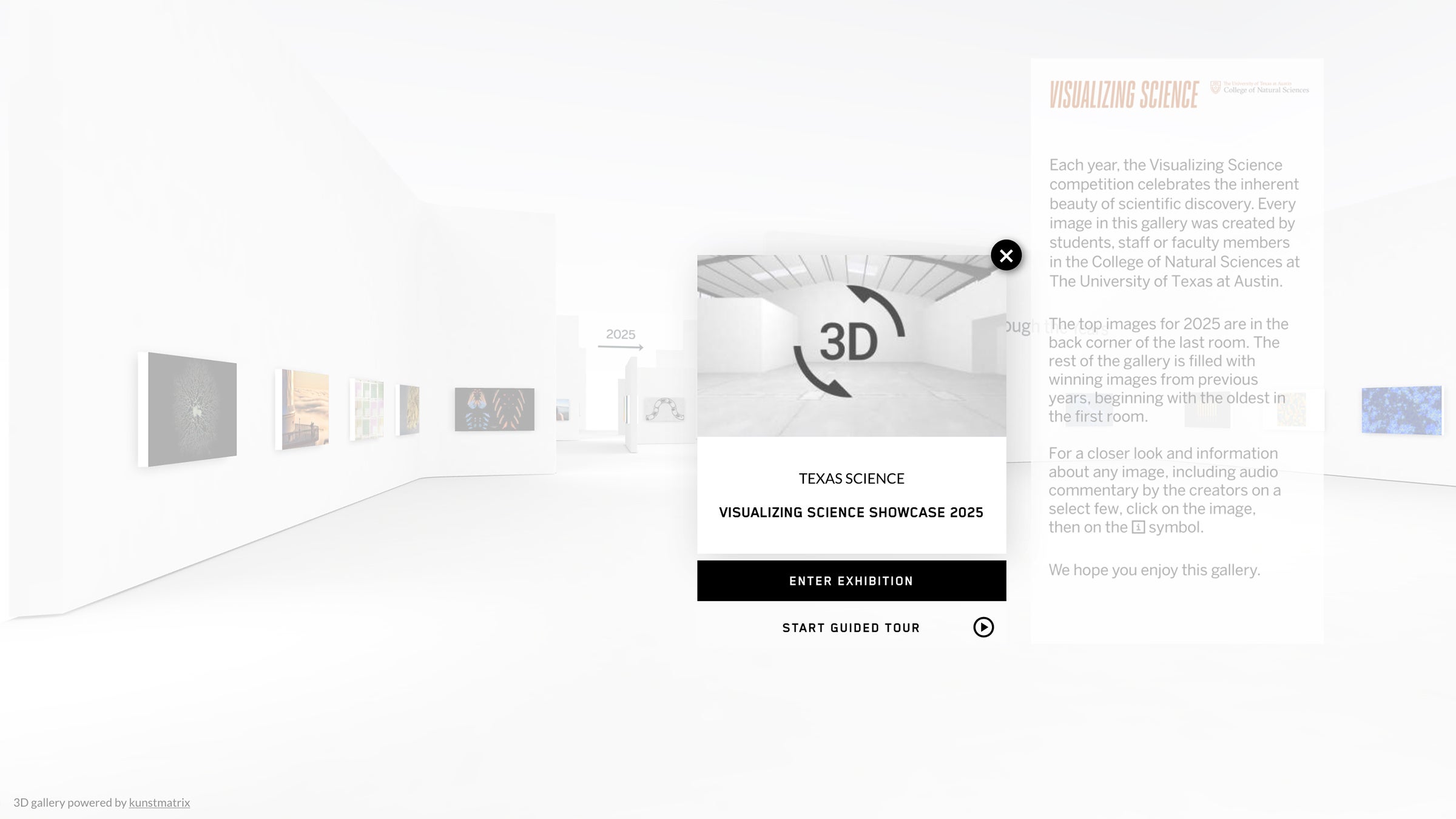 Snapshot of the entrance to the 3D online gallery of current and past winners of the contest.