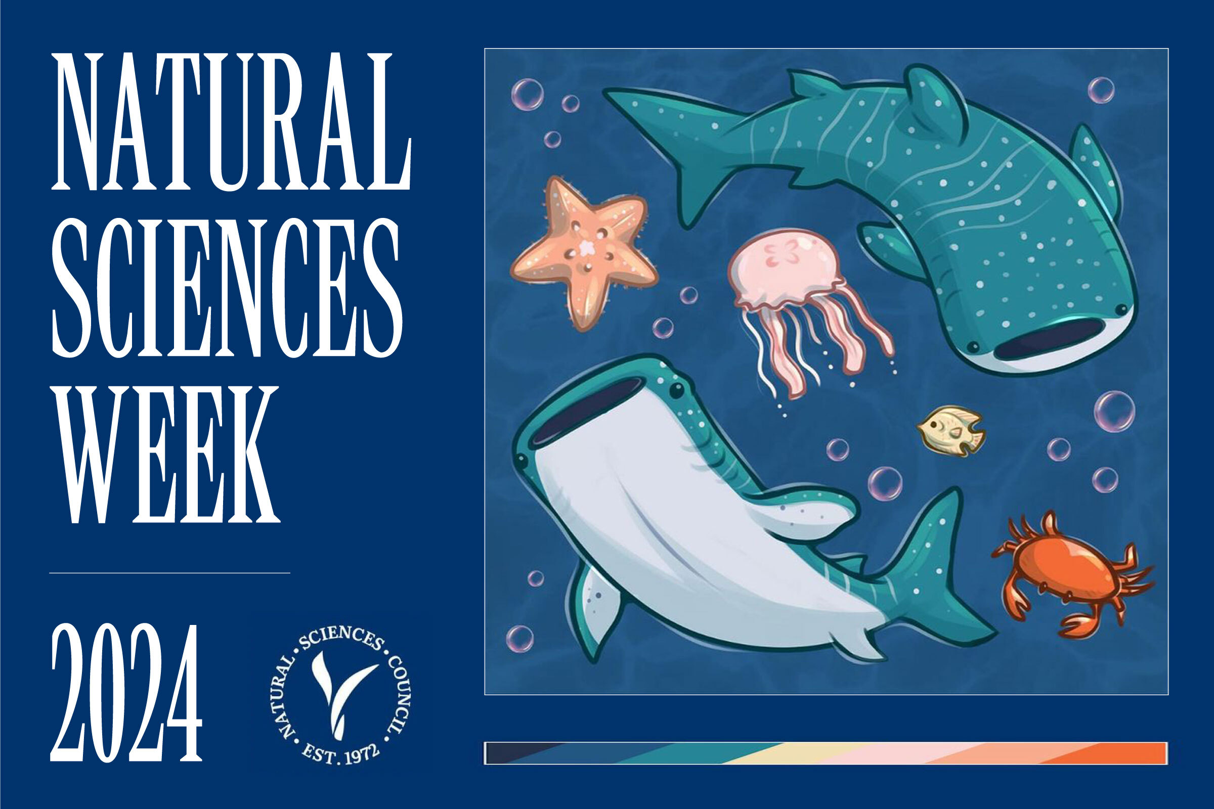 Natural Sciences Week 2024. Drawings of sea creatures appears on the right.